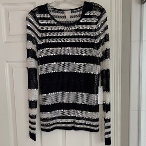 Chico's Black and White Sequin Stripe Top